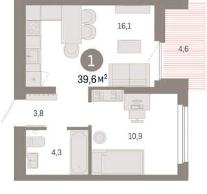 1-к квартира, вторичка, 40м2, 7/9 этаж