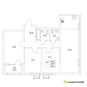 3-к квартира, вторичка, 87м2, 13/31 этаж