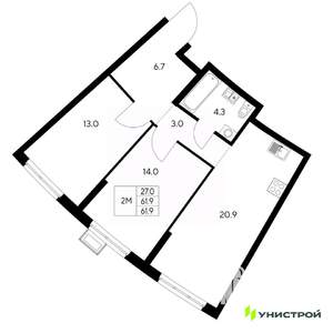 2-к квартира, вторичка, 62м2, 4/31 этаж
