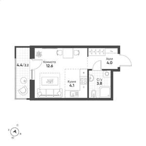 Студия квартира, строящийся дом, 27м2, 2/15 этаж