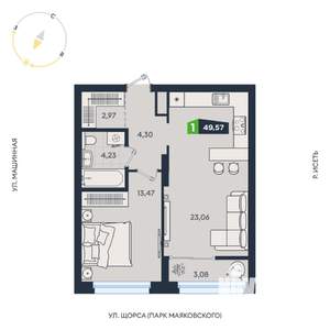 1-к квартира, строящийся дом, 50м2, 14/31 этаж