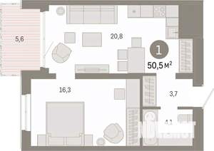 1-к квартира, вторичка, 51м2, 13/24 этаж
