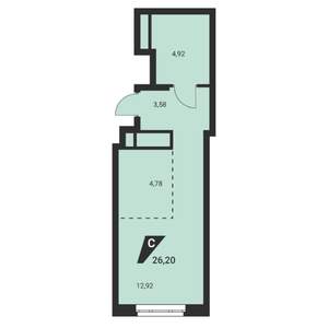 1-к квартира, вторичка, 26м2, 17/21 этаж