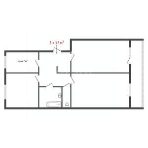 3-к квартира, вторичка, 57м2, 2/5 этаж