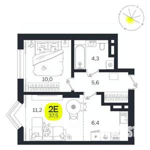 2-к квартира, вторичка, 38м2, 7/27 этаж