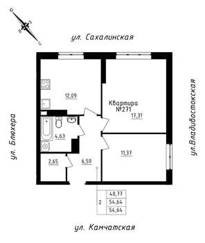 2-к квартира, строящийся дом, 55м2, 23/25 этаж