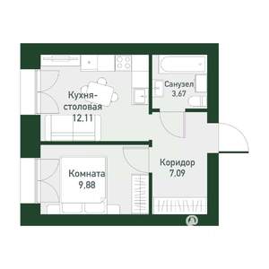 1-к квартира, вторичка, 32м2, 2/4 этаж