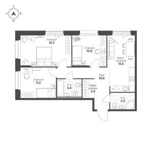 3-к квартира, вторичка, 76м2, 9/9 этаж