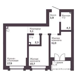 2-к квартира, вторичка, 55м2, 11/30 этаж