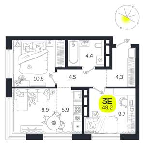 3-к квартира, вторичка, 48м2, 19/27 этаж