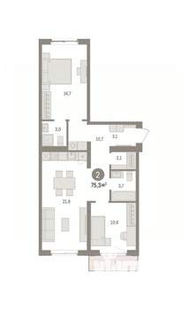 2-к квартира, вторичка, 75м2, 3/9 этаж