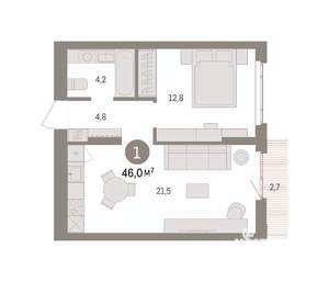 1-к квартира, вторичка, 46м2, 2/16 этаж