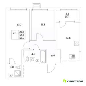 2-к квартира, вторичка, 58м2, 7/31 этаж