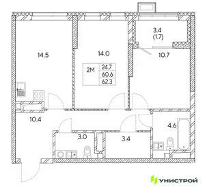 2-к квартира, вторичка, 62м2, 12/30 этаж