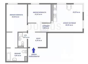 3-к квартира, сданный дом, 65м2, 18/25 этаж
