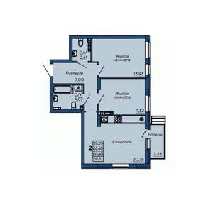 2-к квартира, вторичка, 63м2, 2/13 этаж