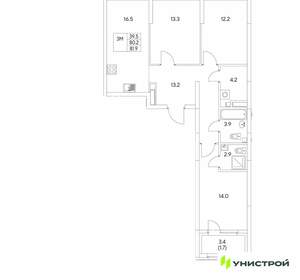 3-к квартира, вторичка, 82м2, 5/30 этаж