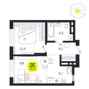 2-к квартира, вторичка, 37м2, 2/27 этаж