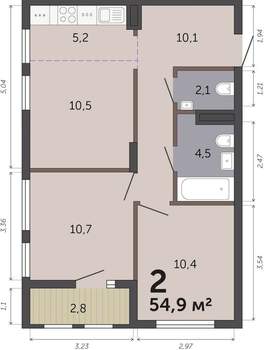 2-к квартира, вторичка, 55м2, 5/19 этаж