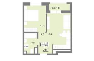 1-к квартира, вторичка, 38м2, 23/26 этаж