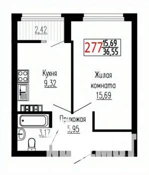 1-к квартира, строящийся дом, 36м2, 21/27 этаж