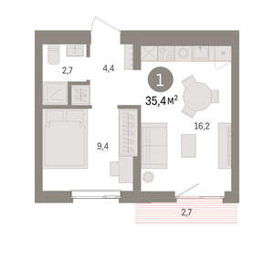 1-к квартира, вторичка, 35м2, 5/25 этаж