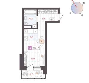 Студия квартира, вторичка, 27м2, 6/25 этаж