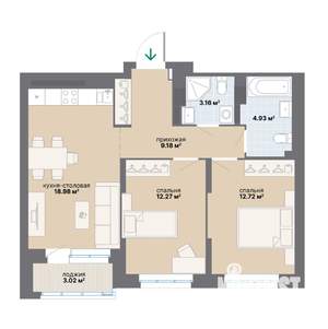 2-к квартира, вторичка, 64м2, 20/25 этаж