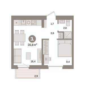 1-к квартира, вторичка, 36м2, 7/7 этаж