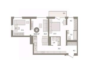 2-к квартира, вторичка, 65м2, 3/8 этаж