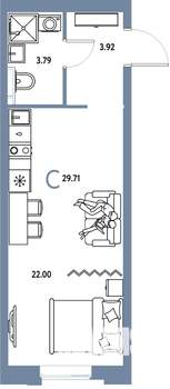Студия квартира, строящийся дом, 30м2, 14/20 этаж