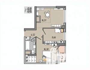 2-к квартира, строящийся дом, 53м2, 20/31 этаж
