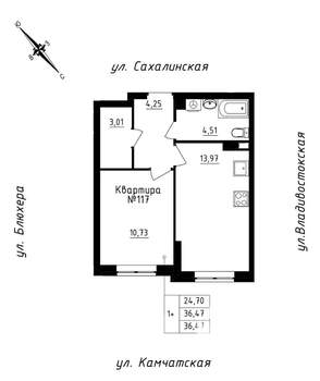 1-к квартира, строящийся дом, 36м2, 12/25 этаж