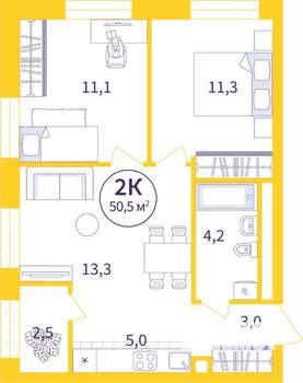 2-к квартира, вторичка, 49м2, 12/25 этаж