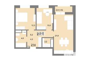 2-к квартира, вторичка, 62м2, 25/26 этаж