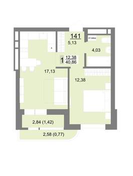 1-к квартира, вторичка, 41м2, 22/22 этаж