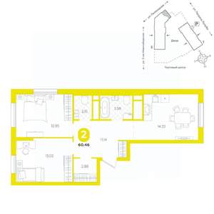 2-к квартира, вторичка, 60м2, 15/24 этаж