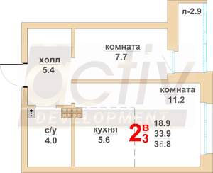 2-к квартира, вторичка, 34м2, 4/16 этаж