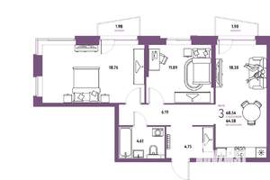 3-к квартира, вторичка, 69м2, 9/20 этаж