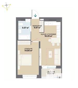 1-к квартира, вторичка, 46м2, 2/26 этаж