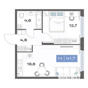 1-к квартира, строящийся дом, 42м2, 4/17 этаж