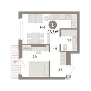 1-к квартира, вторичка, 37м2, 7/25 этаж