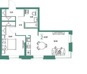 2-к квартира, вторичка, 44м2, 10/20 этаж