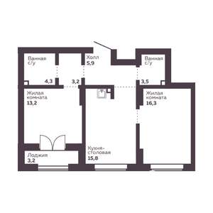 2-к квартира, вторичка, 62м2, 2/30 этаж