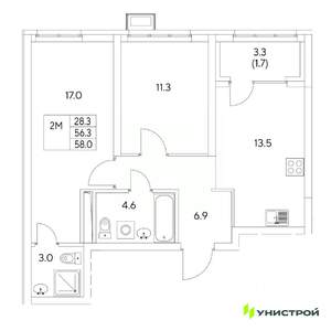 2-к квартира, вторичка, 58м2, 6/31 этаж
