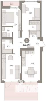 3-к квартира, вторичка, 101м2, 2/7 этаж