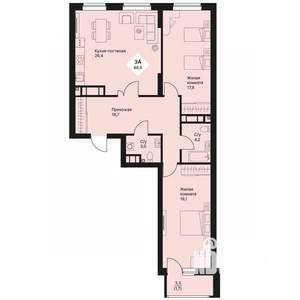 3-к квартира, вторичка, 89м2, 18/25 этаж