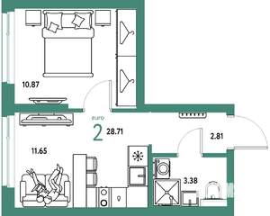 2-к квартира, строящийся дом, 29м2, 21/25 этаж