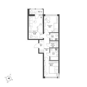 2-к квартира, строящийся дом, 57м2, 10/15 этаж