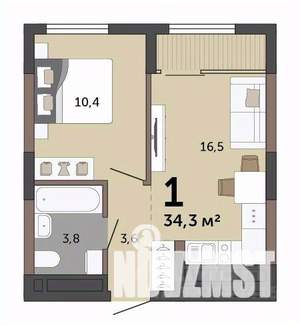 1-к квартира, строящийся дом, 34м2, 15/15 этаж